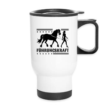 Führungskraft Pferd Reiten Geschenkidee Lustig - Thermobecher mit Tragegriff - Weiß - Vorne