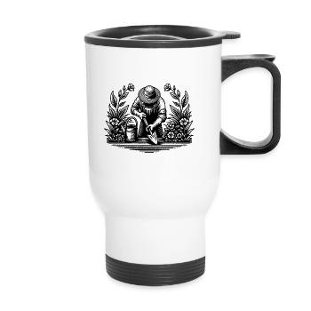 Hobby gardener working in the garden - Thermal mug with handle - white - Front