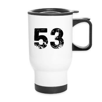 53 number jersey - Thermal mug with handle - white - Front