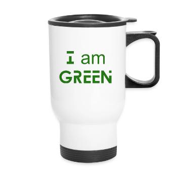 I am GREEN - Environmental awareness - Thermal mug with handle - white - Front