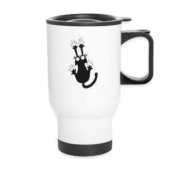 Black cat kitten cat fan - Thermal mug with handle - white - Front