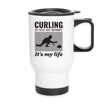 Curling Sweeping Fan Winter Ice Sport Curler Drôle - Tasse isotherme avec poignée - blanc - Devant