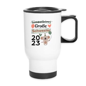 Einzelkind große Schwester 2023 Geschenk - Thermobecher mit Tragegriff - Weiß - Vorne