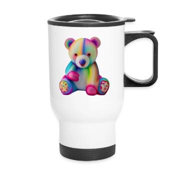 Mehrfarbiger Teddybär - Thermobecher mit Tragegriff - Weiß - Vorne