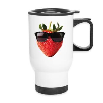 Lunettes de soleil fraise Cool - Tasse isotherme avec poignée - blanc - Devant