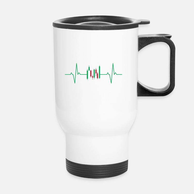 Candlesticks Lifeline Herzschlag Tag Händler - Thermobecher mit Tragegriff - Weiß