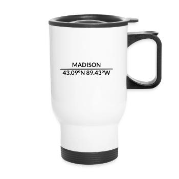 Madison Wisconsin USA Koordinaten - Thermobecher mit Tragegriff - Weiß - Vorne