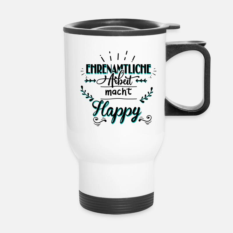 Volunteer work makes you happy - Thermal mug with handle - white