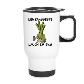 Der krasseste Lauch im Gym | Fitness, Training - Thermobecher mit Tragegriff - Weiß - Vorne