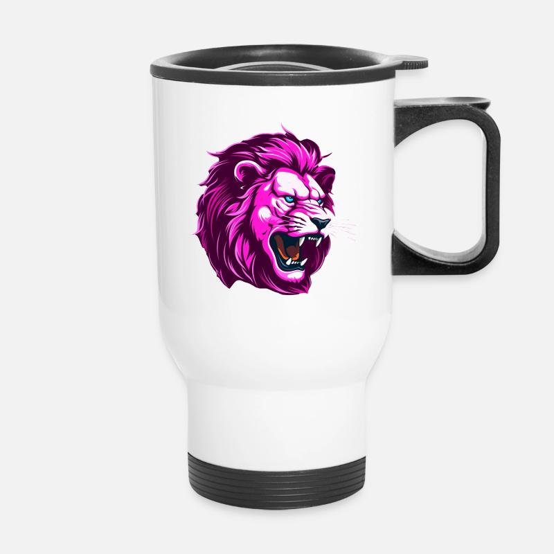 Pink Lion Head - Thermal mug with handle - white