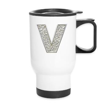 V, letter, initial, monogram, - Thermobecher mit Tragegriff - Weiß - Vorne