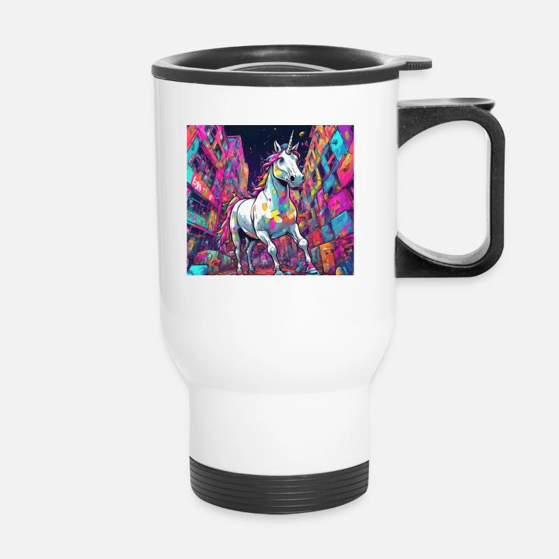 techno multi coloured unicorn - Thermal mug with handle - white
