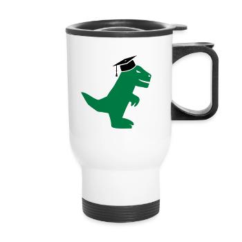 Dinosaure T-Rex avec obtention du diplôme de mortier, examen - Tasse isotherme avec poignée - blanc - Devant
