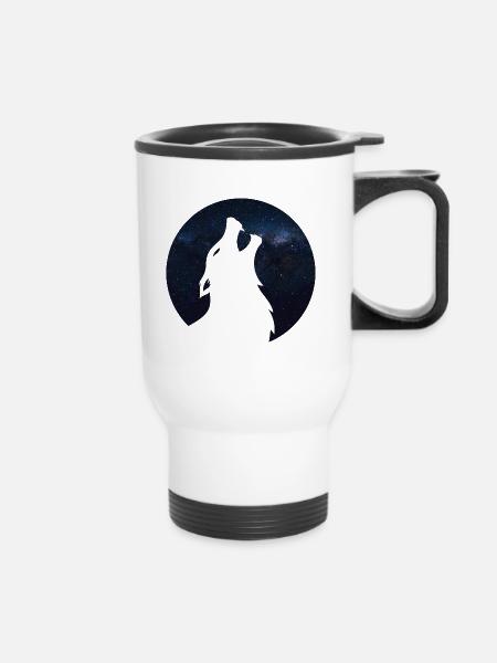 Wolf silhouette Galaxy - Thermobecher mit Tragegriff - Weiß