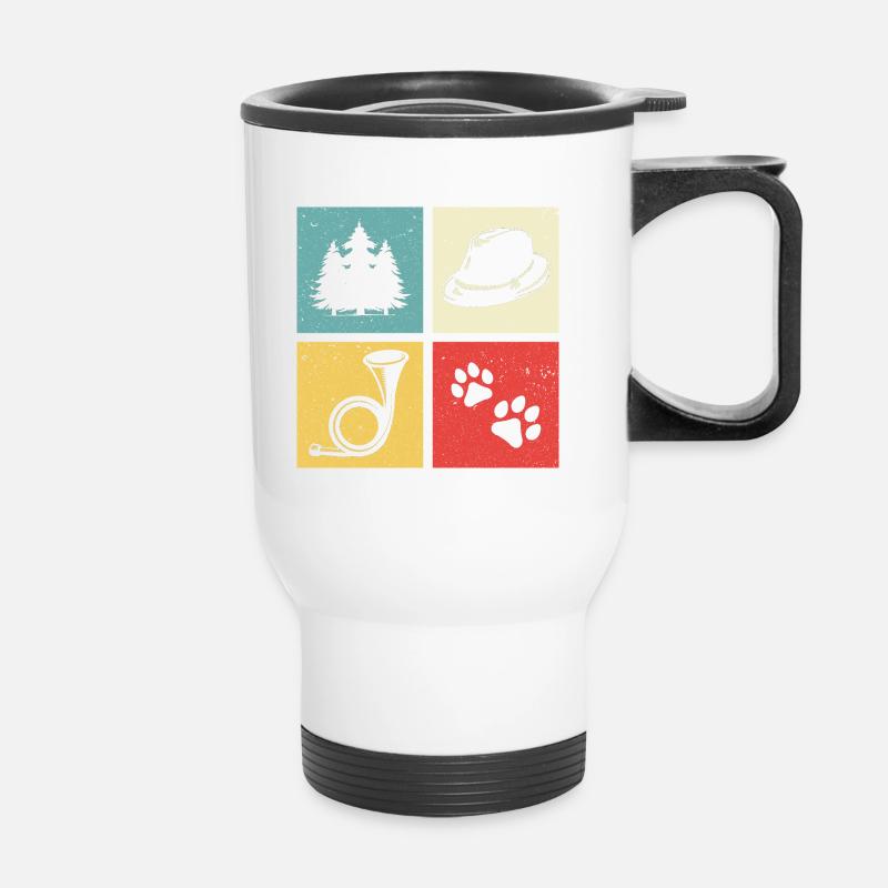 Conception de cor de chasse avec chapeau de feutre de patte de chien de forêt - Tasse isotherme avec poignée - blanc