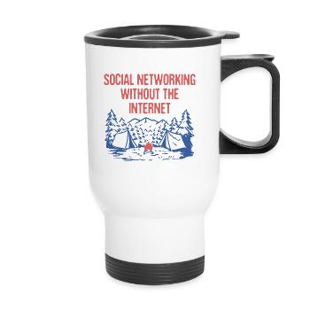 Réseautage sans amis de camping sur Internet - Tasse isotherme avec poignée - blanc - Devant