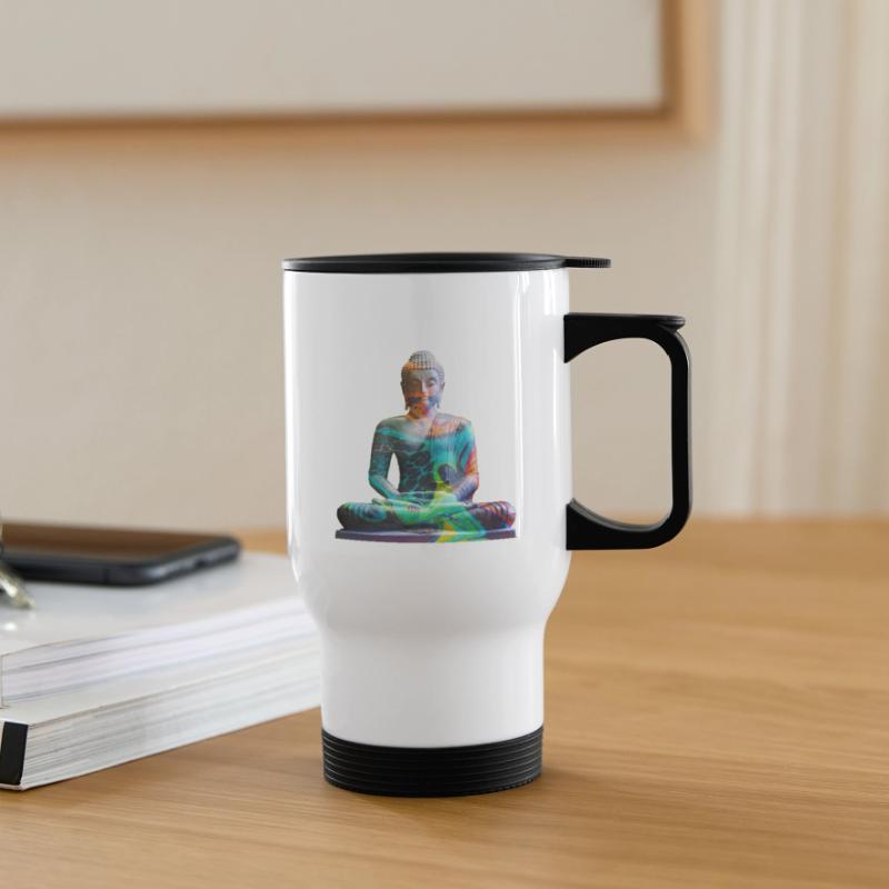 Buddha Zen multicolore Tazza termica con manico per il trasporto