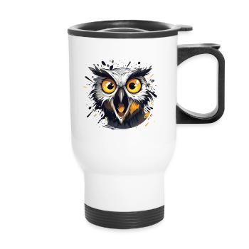 Crazy Owl - Thermal mug with handle - white - Front