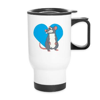 Rat with a blue heart! - Thermal mug with handle - white - Front