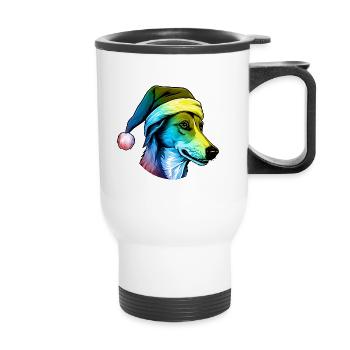 Greyhound Dog Head Christmas Portrait Multicolored - Thermal mug with handle - white - Front