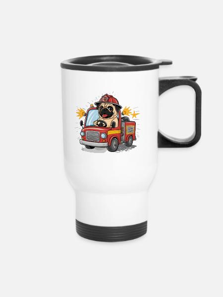 Mops Hundehalter Mops Feuerwehr - Thermobecher mit Tragegriff - Weiß