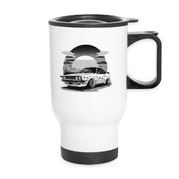 JDM - Retro Car and Sunset BW - Thermal mug with handle - white - Front