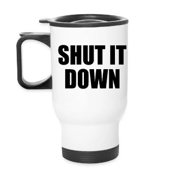 Shut it down - Thermal mug with handle - white - Back