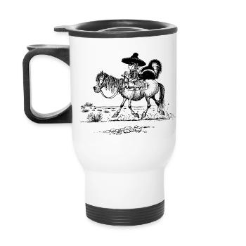 Thelwell Cowboy mit einem Stinktier - Thermobecher mit Tragegriff - Weiß - Hinten