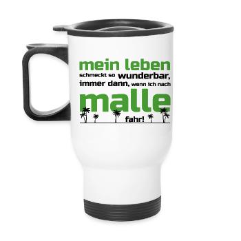 Mein Leben Malle (Schrift grün/schwarz) - Thermobecher mit Tragegriff - Weiß - Hinten