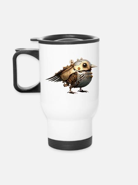 Steampunk Vogel - Thermobecher mit Tragegriff - Weiß