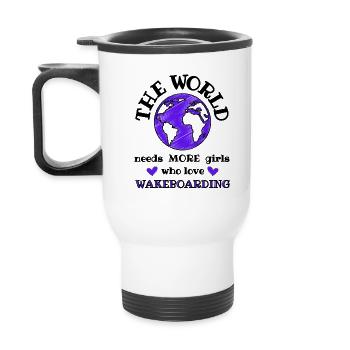 Le monde a besoin de plus de filles qui aiment le wakeboard - Tasse isotherme avec poignée - blanc - Dos