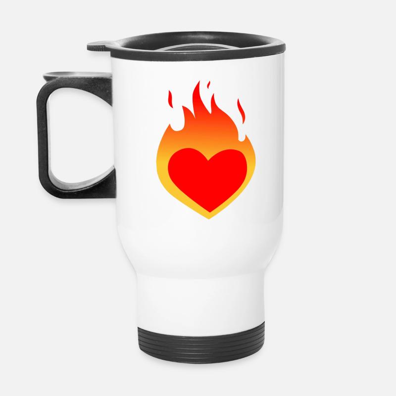 Brennendes Herz - Thermobecher mit Tragegriff - Weiß