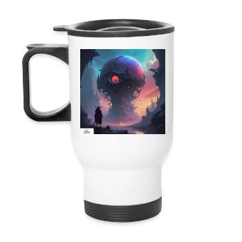 Dessin animé de la vie de la fourchette - Tasse isotherme avec poignée - blanc - Dos