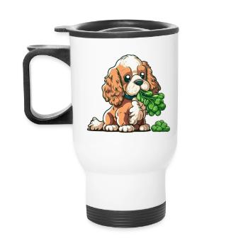 Un chien mignon mange des légumes au brocoli - Tasse isotherme avec poignée - blanc - Dos