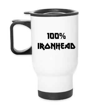 100% Ironhead - Schriftzug schwarz - Thermobecher mit Tragegriff - Weiß - Hinten