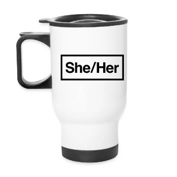 She/Her - Thermal mug with handle - white - Back
