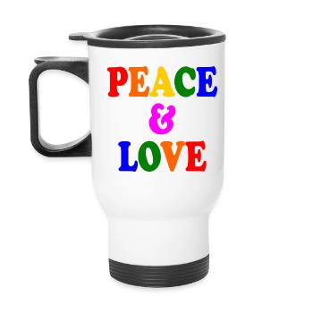 Peace and love - Thermal mug with handle - white - Back