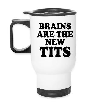 brains are the new tits - Thermobecher mit Tragegriff - Weiß - Hinten