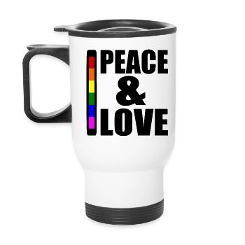 Peace and love - Thermal mug with handle - white - Back