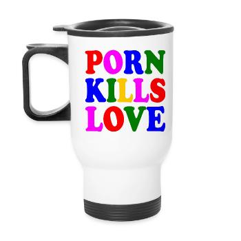 Porn kills love - Thermal mug with handle - white - Back