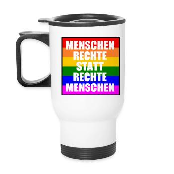 menschenrechte statt rechte menschen - Thermobecher mit Tragegriff - Weiß - Hinten