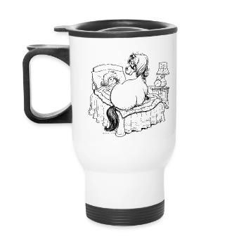 Thelwell Cartoon Pony im Bett - Thermobecher mit Tragegriff - Weiß - Hinten