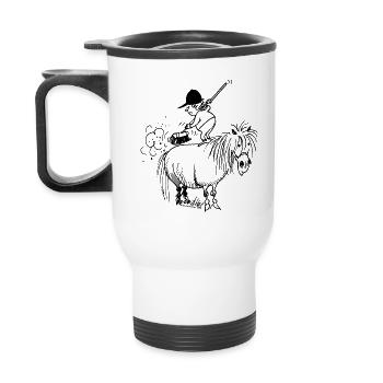 Thelwell Cartoon Spring-Cleaning - Thermobecher mit Tragegriff - Weiß - Hinten