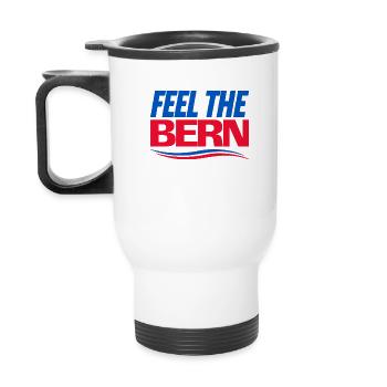 Feel The Bern - Bernie Sanders - Red and Blue - Thermal mug with handle - white - Back