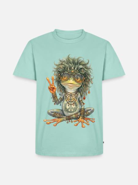 Aquarell-Design: Hippie-Frosch mit Peace-Zeichen - Männer Premium Bio T-Shirt - Mint 