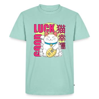 Maneki Neko Lucky Cat with Flowers - Men's Premium Organic T-Shirt - mint  - Front - Nico (187cm)