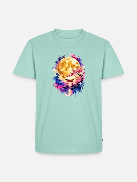 Torii Vollmond Sakura Aquarell - Männer Premium Bio T-Shirt - Mint 