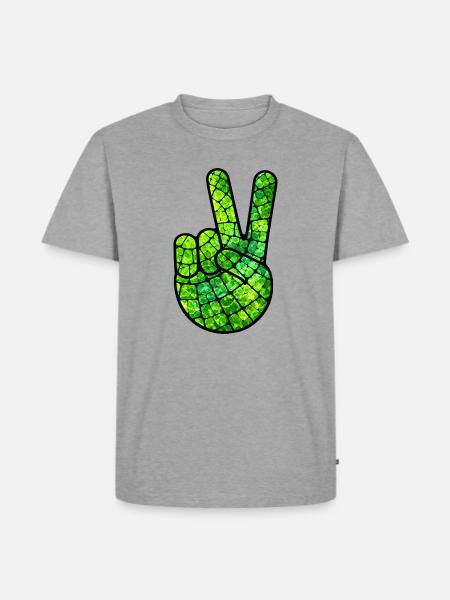 Friedenszeichenhand Grün - Männer Premium Bio T-Shirt - Grau meliert