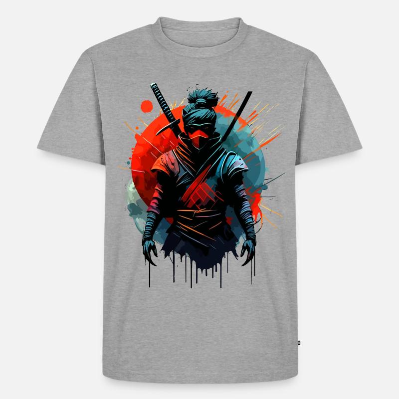 Kriegerischer Ninja Samurai Japan - Männer Premium Bio T-Shirt - Grau meliert