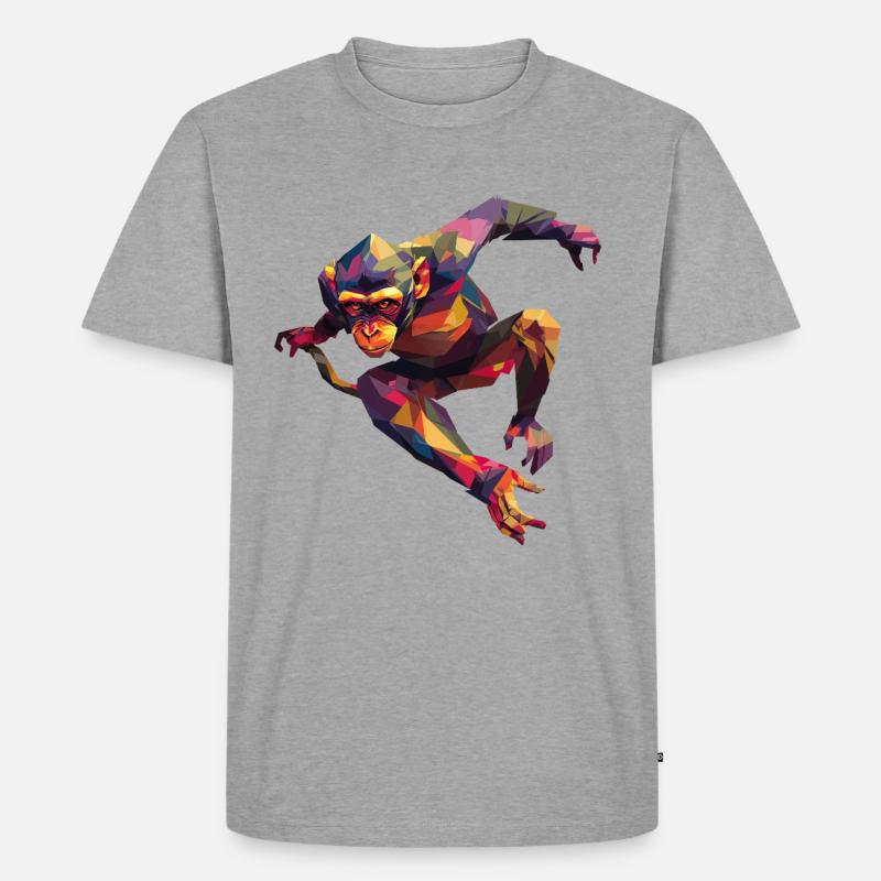 Polygon-Affe im Sprung: Farbrausch - Männer Premium Bio T-Shirt - Grau meliert